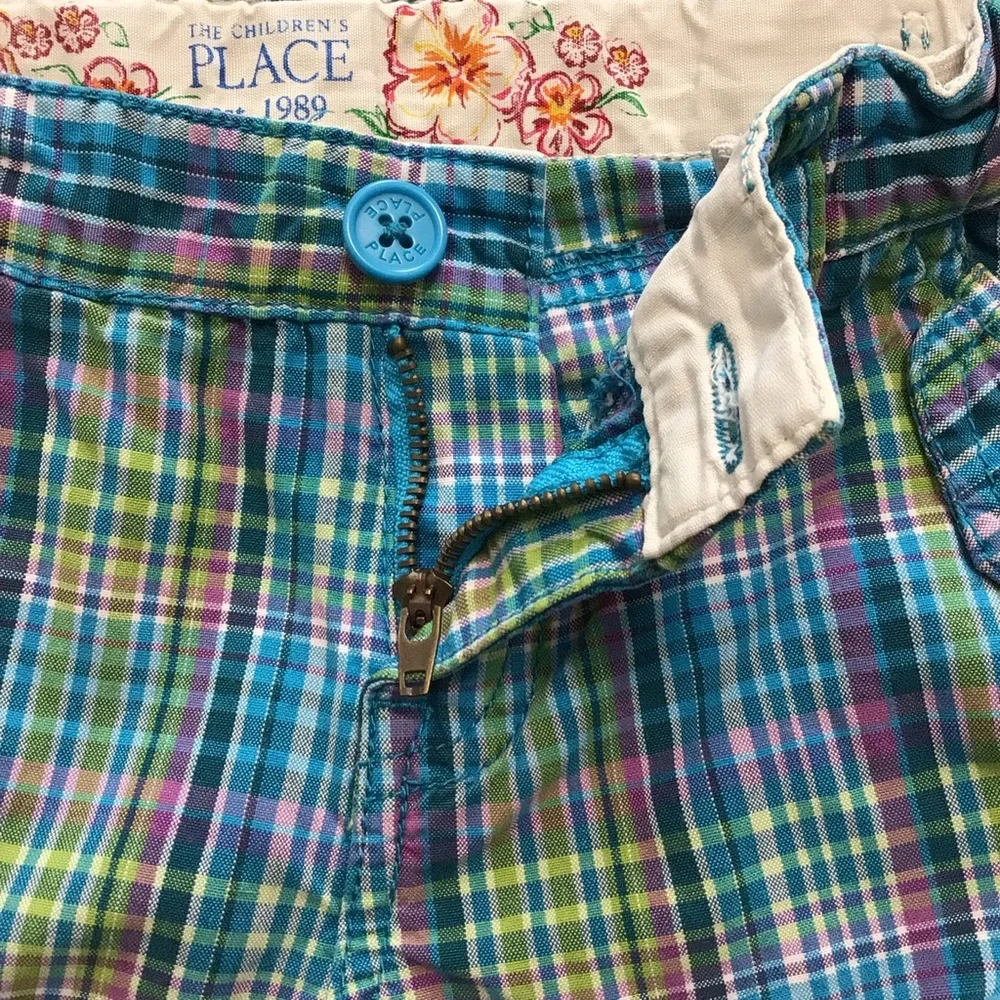 The Children’s Place Blue Plaid Roll Tab Bermuda Short Adjustable Waist 6